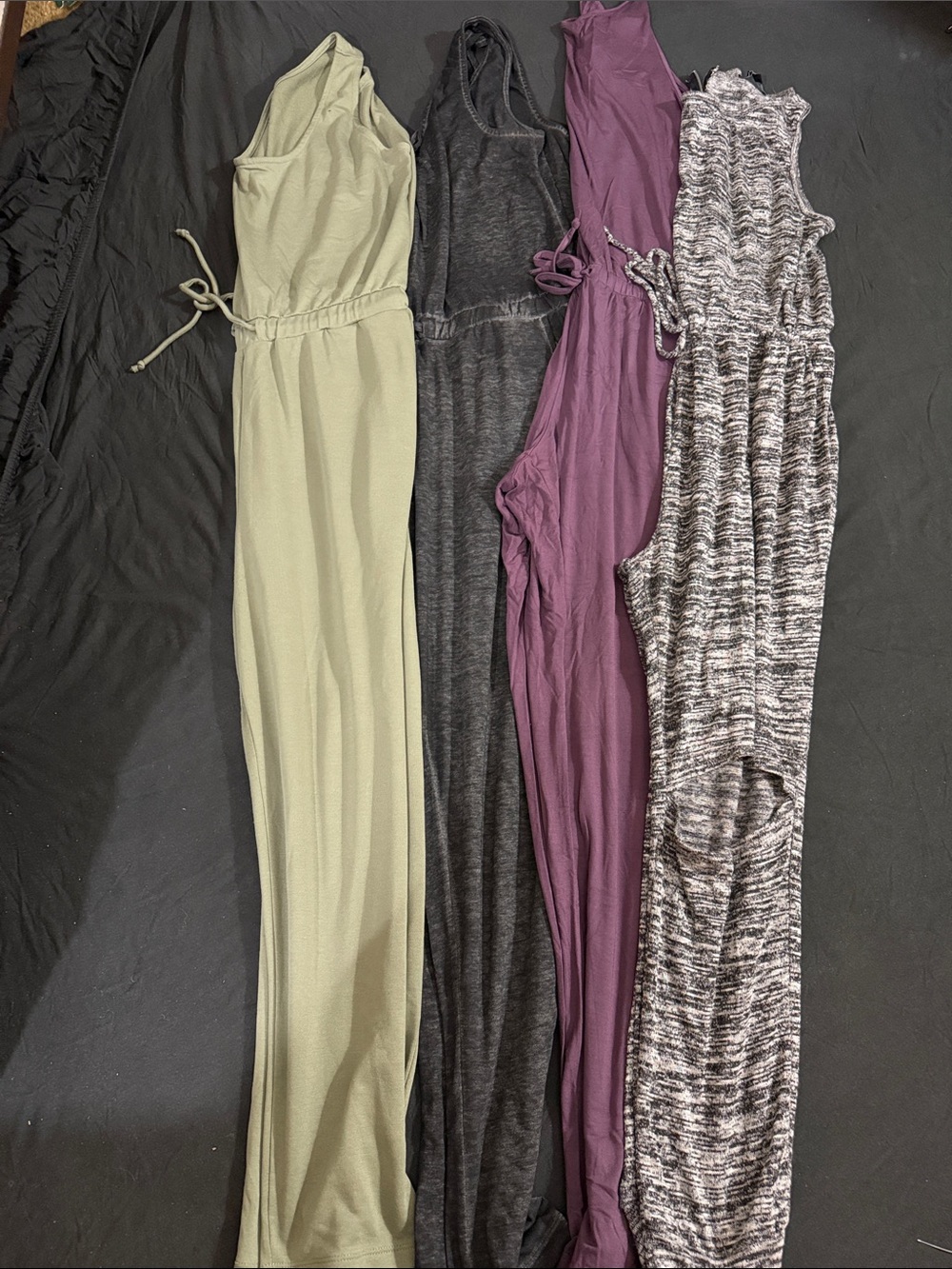 Women's Sleeveless Drawstring Jumpsuit - Olive, Charcoal, Plum, Space Dye